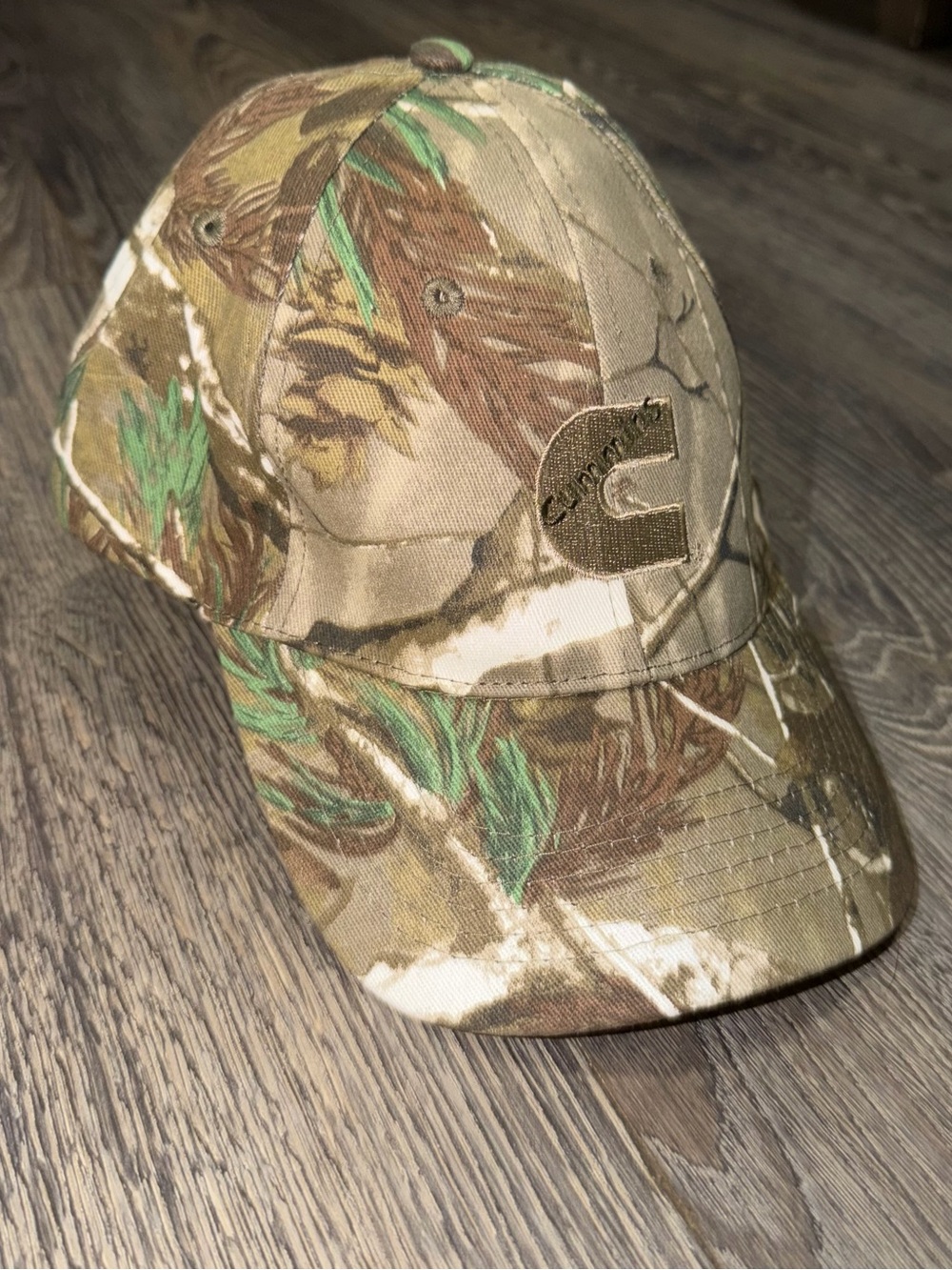 Vintage Cummins Camo Baseball Cap with Embroidered 'C' Logo